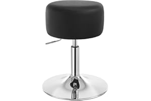 WOLTU Sgabello da Trucco Rotondo Girevole Regolabile in Altezza, Sgabello Imbottito per Toeletta, Sedia da Cucina in Pelle Sintetica, Altezza Seduta 54-69 cm, Nero, BH14sz-1