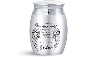MiniJewelry Sister Mini Cremation Urn for Ashes Sepulchral Cinerary Funeral Keepsake Memorial Jar Family Women I Have a Guardian Angel Watching Over Me from Heaven