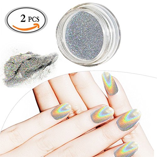 2 PCS Shinning Spiegel Chrom/ Shinning magisches Spiegel-Laser-Nagel-Puder Nagel-Funkeln-Regenbogen-Pigment-Maniküre-Chrom-Pigmente, Nail Glitzerpuder/ Nagel Pigment Mirror Powder,Nail Glitzer Spiegel Effekt Pulver Glitter, Spiegel Pulver, Mirror Nail Glitzerpuder , Nagelkunst DIY Dekoration(Silber)