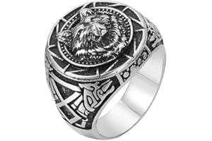 PikaLF Bague de loup slave pour homme, bague de tête de loup nordique Viking nordique, bague de mort, chevalière de loup, bague amulette, bijou de loup pour homme garçon