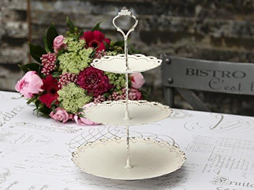 Vintage Shabby Chic Farmhouse 3 Tier Cake Plate - Cake Display Presentation Stand - Cake Plate Stand - Vintage - Diameter 23 cm / Width 33 cm - Antique white - Metal