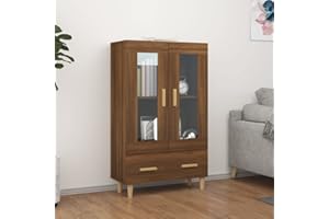 FIRBNUS Aparador Marrón Roble Mueble Entrada Recibidor Recibidores De Entrada Aparador Cocina Muebles De Salon Armario Auxiliar Vitrina Salon Buffet 70x31x115 cm Puerta de Vidrio