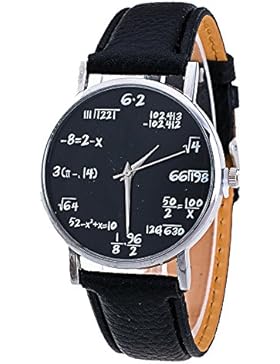 Keepwin Damen Simple Mathematische Formel Analoge Uhren Fashion Lederband Quarzuhr für Frauen (Black)