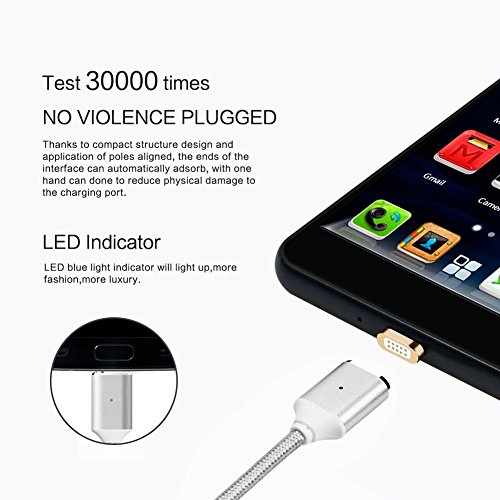 Magnetische Micro USB Kabel Nylon, BeneStellar (2 Pack 2m) High Speed USB 2.0 A Male auf Micro B Magnetische Synchronisations und Ladekabel für Android, Samsung, Huawei, HTC, Sony, Nexus, Xiaomi und mehr(Silber 6ft) - 6