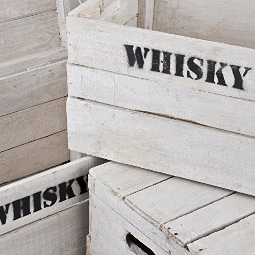 Holzkisten 3er Set Whisky Motiv Vintage-Used Design Landhaus Kolonial weiss - 3
