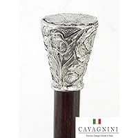 Hölzernen Gehstock Silber Zinn elegant schwarz italienische Handwerkskunst Tonqualität, robuste Spazierstock retro Made in Italy