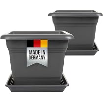 Set Di 2 Grandi Vasi Da Esterno XXL Modello Paul, Colore Antracite, Altezza 48 Cm Con Sottovaso, In Plastica Resistente, Made In Germany