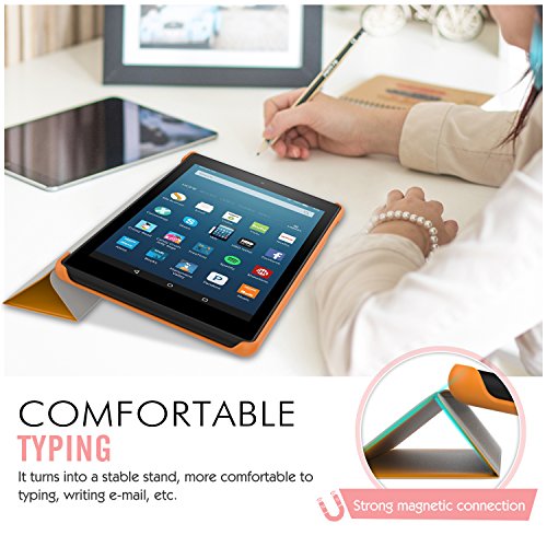 MoKo Hülle für Fire HD 2016 8 Zoll – Ultra Slim Lightweight Schutzhülle Smart Cover mit Auto Schlaf / Wach Funktion und Standfunktion für Fire HD Tablet (Vorherige 6. Generation – 2016), Orange - 7