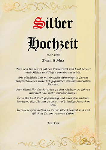 Silberhochzeit Urkunde persönliche Geschenk Karte zum 25. Hochzeitstag Pergament div. A4 Papier Motive - 6
