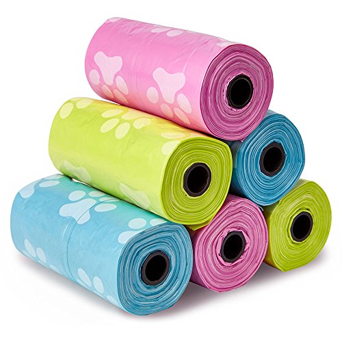 Bunty Dog Pet Puppy Poo Poop Waste Toilet Strong Unscented Large Bags Refill Roll Paw Print Pattern easy Opening - Bag Size 27cm x 31cm - 6 Rolls (90x Bags)