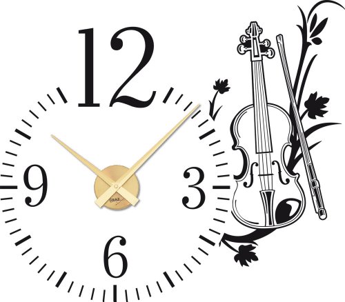 Wandtattoo Uhr mit Uhrwerk Wanduhr Wohnzimmer Musik Geige Blumen Zahlen (Uhr Gold//070 schwarz)