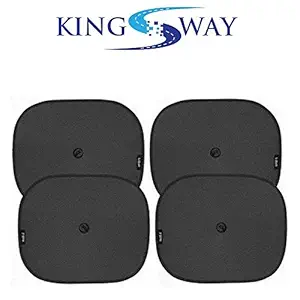 Kingsway Sticky Sun Shades for Car Window for Hyundai Eon (Black, Set of 4, Cotton Fabric)