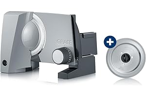 ‎GRAEF. GRAEF G52 - Elektrischer Allesschneider, Made in Germany, Schinken- & Edelstahl-Wellenschliffmesser Ø 170 mm, Schnittstärke 0-20 mm, Energiesparmotor 170 W, Kindersicherung, Grau