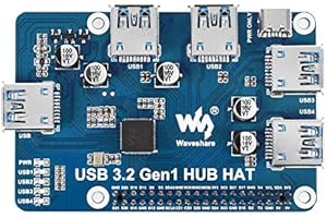 COOLWELL USB 3.2 Gen1 HUB HAT For Raspberry Pi with 4x USB 3.2 Gen1 Ports, Driver-Free compatible with USB 3.0/2.0/1.1