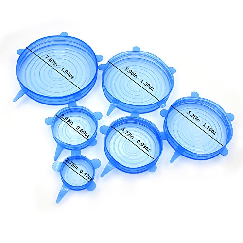 Silikon Stretch Deckel, almondcy Set of 6 pcs Silikon Deckel für Schalen, Tassen, Becher, Behältern, Food Saver und Aufbewahrung Cover Deckel blau - 5