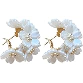 Shining Diva Fashion Latest Sweet Romantic Elegant White Flower Hoop Earrings | Stylish Shell Resin Delicate Pearl Flower Zir