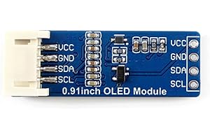 Waveshare General 0.91inch OLED Display Module 128x32 Pixels with Embedded Controller, Communicating Via I2C Interface