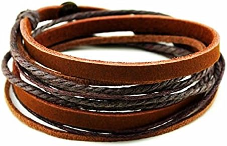 Cherryzz Fashion Unisex's Genuine Brown Soft Leather Wristband Bracelet Handmade 3-Layers Adjustable Wraps Bracelet For Women Men