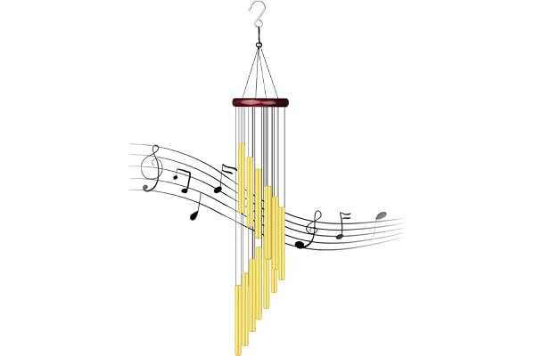 Songjum Carillon à Vent avec 12 Tubes en Aluminium Carillon Éolienne avec Pédale en Bois Rouge pour Maison Patio Jardin Arbre Intérieur Extérieur (Or)