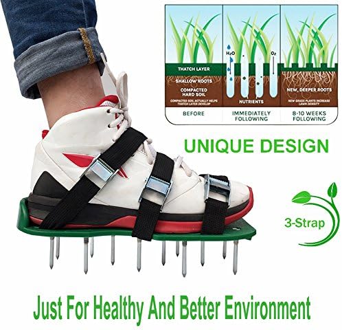 Hrtc Lawn Aerator shoes - Spiked Shoes,garden sneakers grass turf shoes and grass spikes ripper gardening tools for Aerating Your Lawn or Yard (Green 3)