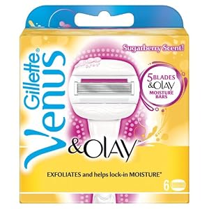 Gillette Venus ComfortGlide Sugarberry with Olay Razor Blades Women, Pack of 6 2-In-1 Razor Blade Refills, Lubrastrip…