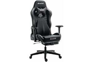 AutoFull Chaise Gaming Fauteuil Gamer Ergonomique Chaise Gamer Cuir PU Chaise De Bureau, Hauteur D'assise et Inclinaison du Dossier Réglables,Appui-tête et Support lombair, Repose-Pieds,Noir
