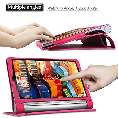 Lenovo Yoga Tab 3 Plus/ Lenovo Yoga Tablet 3 10 Pro Hülle Case, Infiland Slim Fit Folio PU-lederne dünne Kunstleder Schutzhülle Cover Tasche für Lenovo Yoga Tab 3 Plus 25,65cm (10,1 Zoll IPS) Convertible Media Tablet/Lenovo YOGA Tablet 3 10 Pro 25,6 cm (10,1 Zoll QHD IPS) Tablet (Not für Lenovo Yoga Tab 3 10) (Magenta) - 4