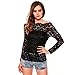 MK05 2015 Autumn Women Sexy Lace Slim Hollow Perspective Women's long-sleeved T-shirt (M, BLACK)