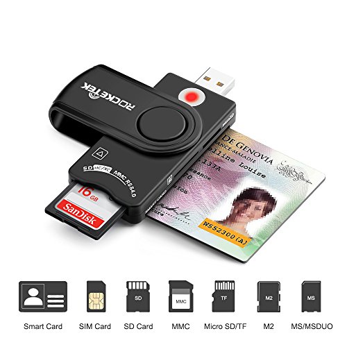 Usb Electronic ID Reader, Rocketek DNI Electrónico Lector de tarjetas de memoria - lector electrónico Ideal para Tarjeta de Acceso Común CAC | compatible con Windows