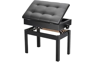 ALRIGHT Baitang Piano Sitzbank 56 x 33.5 x 58 cm Verstellbare Höhe mit PU Leder Gepolsterter Sitz Kissen Stauraum Taste Ablagefach Hocker Schwarz