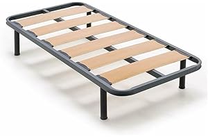 HOGAR24 ES | Rete a doghe larghe in tubo d'acciaio 40 x 30 mm | doghe in legno vaporizzato | Include set di gambe da 25 cm | Dimensioni: 80 x 190 cm