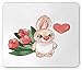 Produktbild Drempad Gaming Mauspads, Watercolor Flower Mouse Pad, Cute Little Fluffy Rabbit with Heart and Tulips Happiness Love Theme, Standard Size Rectangle Non-Slip Rubber Mousepad, Pink White Red