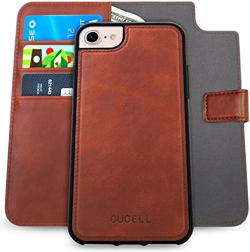 Cucell iPhone 7 Plus Case PU Leather Wallet Case Stand Cover,Hybrid Ultra-Slim Soft TPU Silicone Case with Credit Card Holder Kickstand Magnetic Closure (brown)