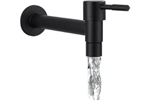 FINE JADE2 Edelstahl-Wasserhahn Kaltwasser Wandmontiert Mattschwarz - Lange Wasserhahn für Badezimmer, Waschbecken, Balkon, Küche (Schwarz)