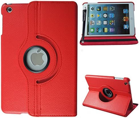 For Apple Ipad Mini 2 Matte Plain Red 360° Degree Rotating Printed PU Leather Stand Flip Case Cover Pouch + FREE STYLUS PEN By CONTINENTAL27