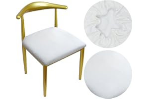 HuaLiSiJi Funda Elastica Silla Redonda Terciopelo Funda Asiento Redondo Funda Silla Redonda Cocina Tela Lujosa Diámetro 36-50cm, Stretchable, Wrinkle Resistant, Washable, Dustproof (1, Blanco)