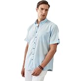 AC&amp;Co/Altınyıldız Classics Comfort Fit Rahat Kesim Gizli D&uuml;ğmeli Yaka Keten G&ouml;r&uuml;n&uuml;ml&uuml;%100 Pamuk Flamlı G&ouml;mlek