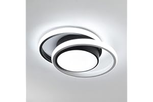 Dorlink LED Ceiling Lights, Round Flush Mount Ceiling Light, 32W Black and White Ceiling Light Fitting for Bedroom Kitchen Hallway Dining Room Cool White 6500K