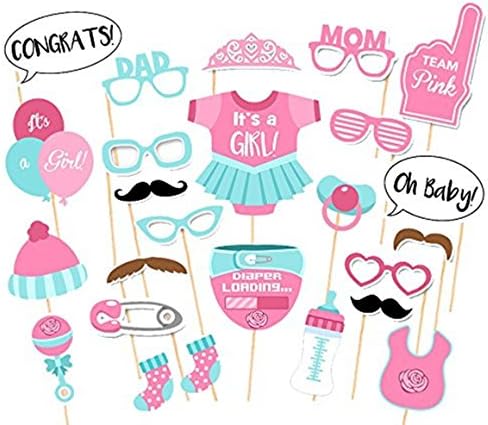 It's A Girl Baby Shower Party Photo Booth Props Kits on Sticks Set of 25pcs