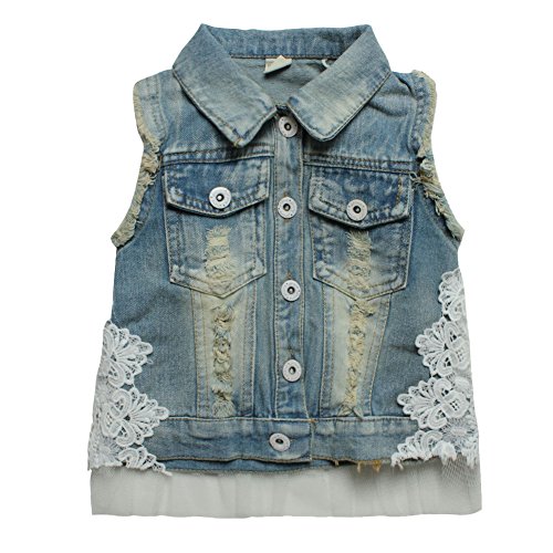 Little Girls' Infant Baby Toddler Vintage Lace Back Bottom Denim Vest Size 2T