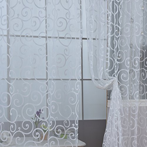 Wingogo Flocked Voile Tür Fenster Vorhang Balkon Sheer Panel Bildschirm Vorhänge Tür Fenster Dekor - 5