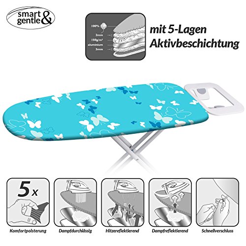 smart&gentle Bügeltischbezug passend für Bügeltische von 110-117 cm x 30-37 cm, Bügelbrettbezug 5-lagig türkis/weiß - 3