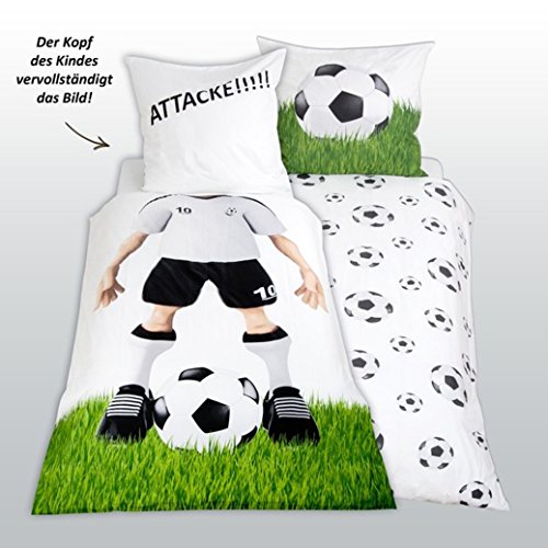 Herding Bettwäsche Fußball Kissenbezug 80 x 80 cm und Bettbezug 135 x 200 cm, 100 % Baumwolle