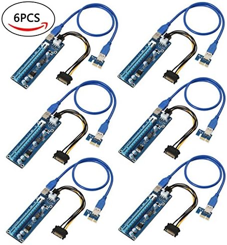 6PCs PCIE PCI-E Riser 1x to 16x Powered PCI E Riser Adapter Card 60cm USB 3.0 Power Cable SATA 15 Pin-6Pin Power Adapter Cable for Mining Machine, BTC Bitcoin Mining, ETH Ethereum Mining and Other Altcoin Mining (6 PCS)