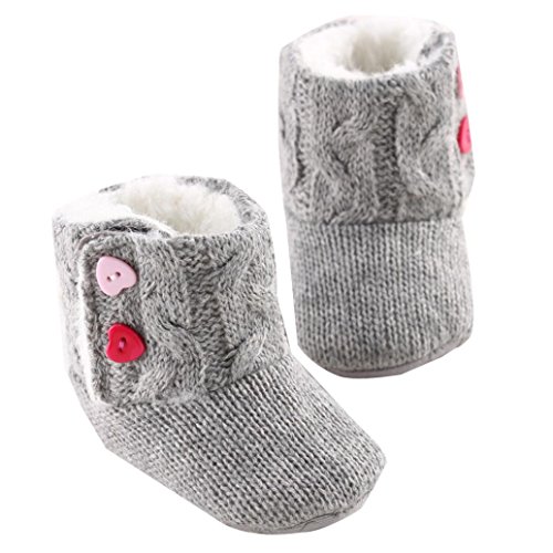 Tefamore Zapatos de niño Prewalker Invierno Soft Sole Crib Botones de botón caliente Boots de algodón para bebés (Tamaño: 11cm, 3-6 meses, Gris)