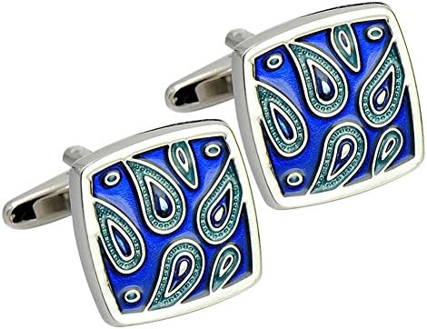 beautiful pattern blue enamel cufflink rhinestone bullet cufflink artistic art deco brass cufflinks