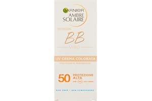 Garnier Ambre Solaire UV Crema Viso Colorata BB, SPF 50, Protezione Alta, Arricchita con Vitamina E, 50 ml