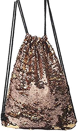 DoTech Reversible Sequin Mermaid Drawstring Backpack Glitter Mermaid Sports Dance Bag for Girls Women Kids and Adults (Gold and Champagne)