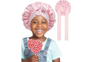 Coubeau Dziecięca satynowa czapka do spania – jedwabne czepki do spania, czepek z taśmą do wiązania, dwuwarstwowy czepek do spania dla dziewcząt i chłopców