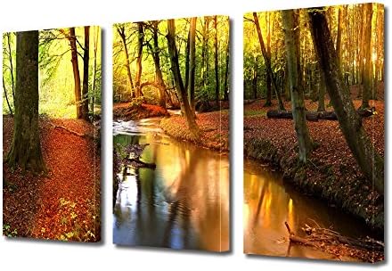 HEARTWORK Print on Canvas 3 Panels Small river, S Size, 30 x 60 cm (12 x 24 inch), Stretched on Wooden Frame and Ready to Hang Decorative Home Art, HD Quality Picture, Modern Canvas Print, For Home &amp; Office